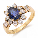 Vintage 18k Yellow Gold Sapphire and Diamond Halo Ring