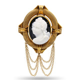 Antique Vatican Workshop 15k Yellow Gold Onyx Hard Stone Cupid Cameo Brooch
