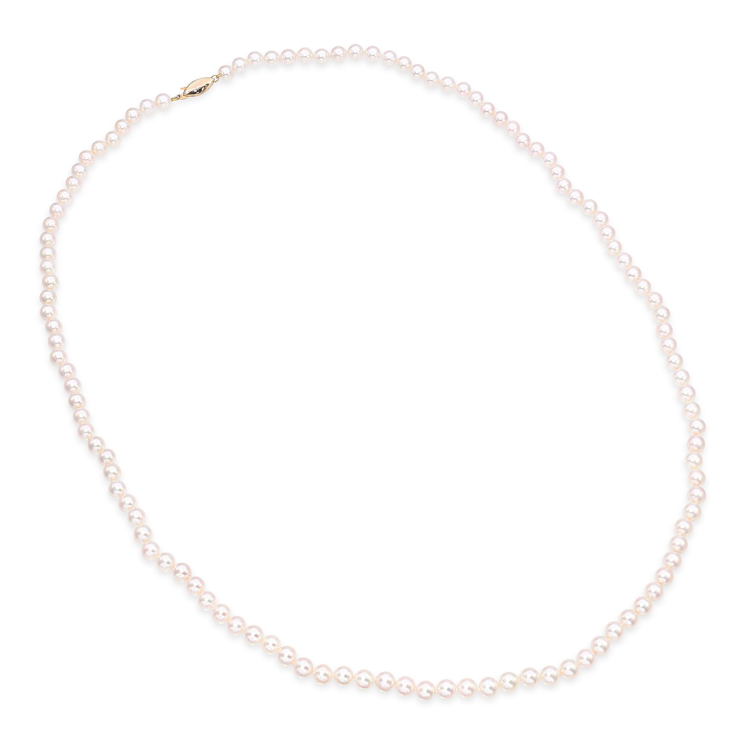 Vintage 14k Yellow Gold Opera Length Akoya Pearl Strand Necklace