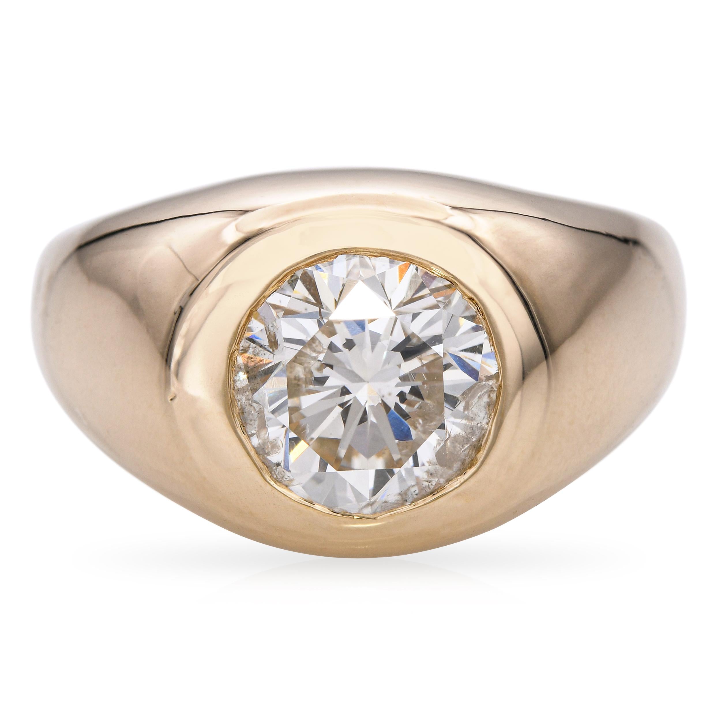 Vintage 14k Yellow Gold 2.12ct I-J Si2 Diamond Gypsy Set Ring