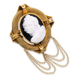 Antique Vatican Workshop 15k Yellow Gold Onyx Hard Stone Cupid Cameo Brooch