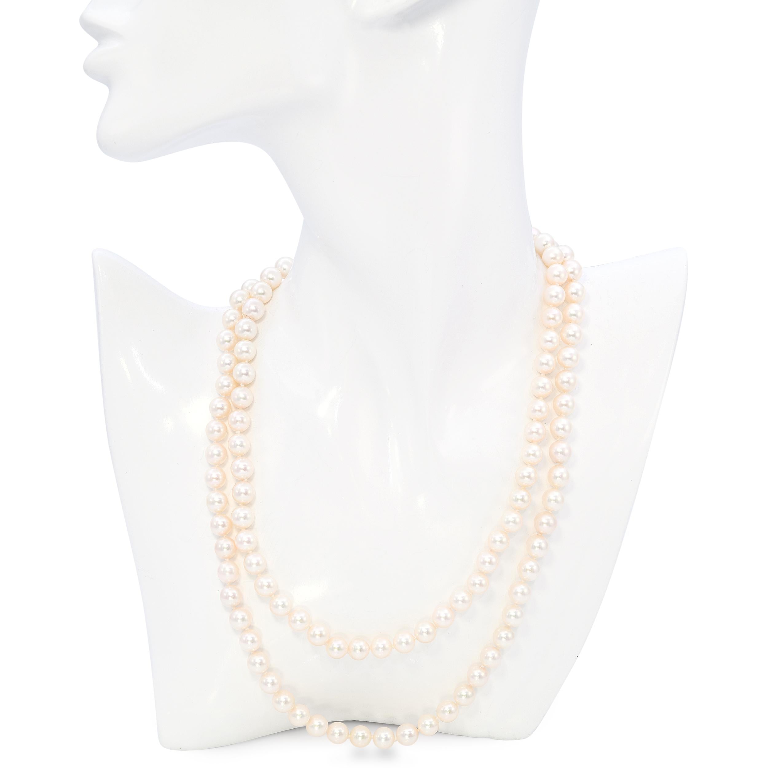 Vintage 14k Yellow Gold Opera Length Akoya Pearl Strand Necklace