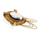 Antique Vatican Workshop 15k Yellow Gold Onyx Hard Stone Cupid Cameo Brooch