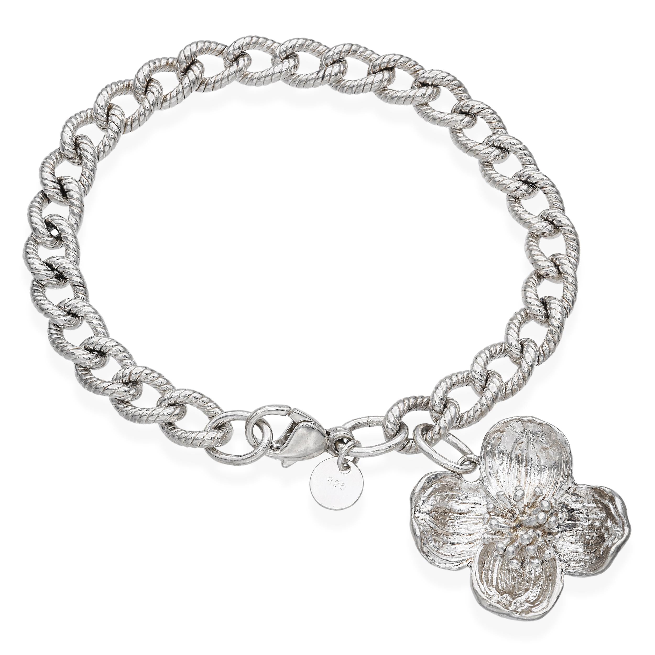 Tiffany & Co. 925 Sterling Silver Dogwood Flower Charm Bracelet