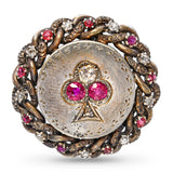 Antique Victorian Vermeil Ace Of Spades Ruby and Diamond Brooch