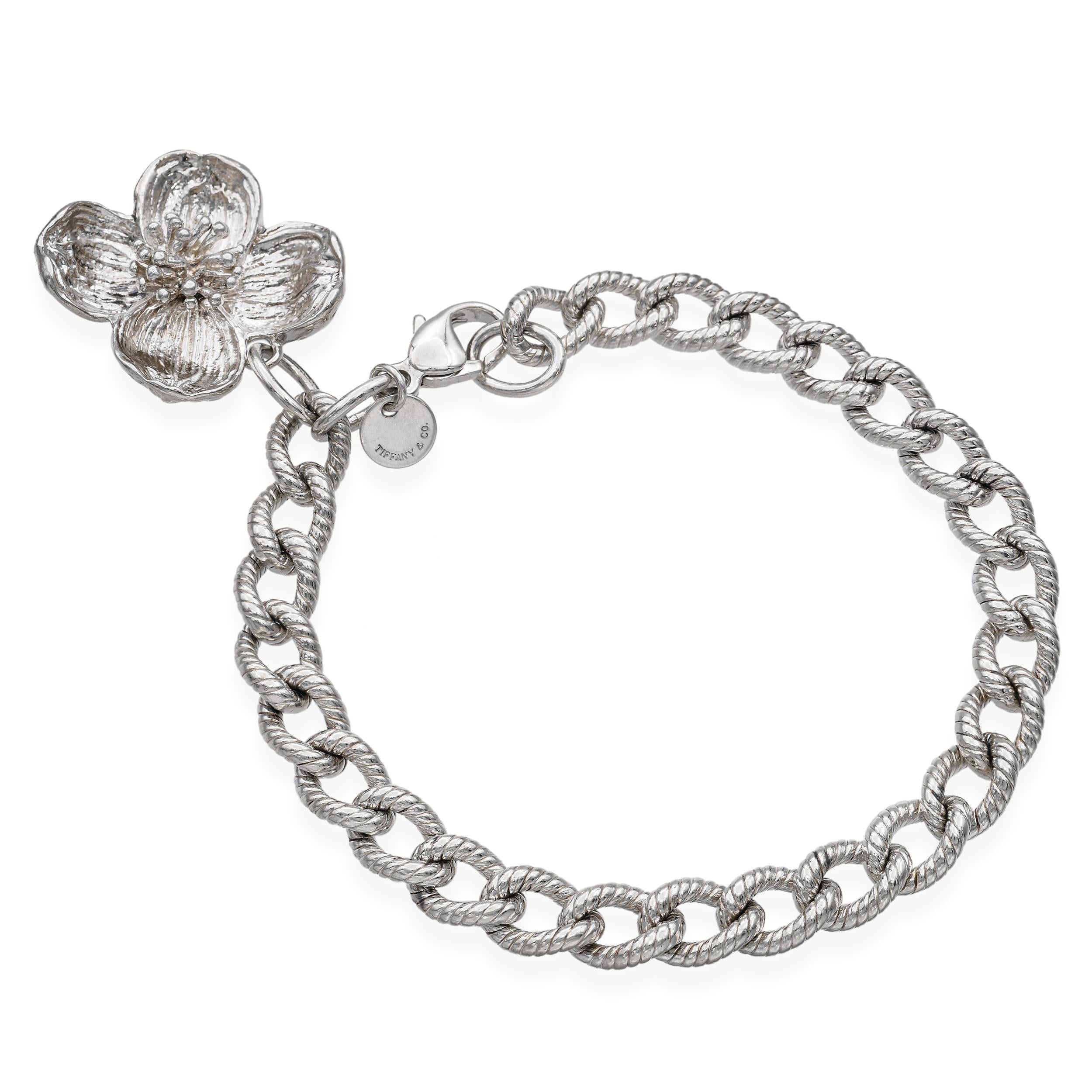 Tiffany & Co. 925 Sterling Silver Dogwood Flower Charm Bracelet