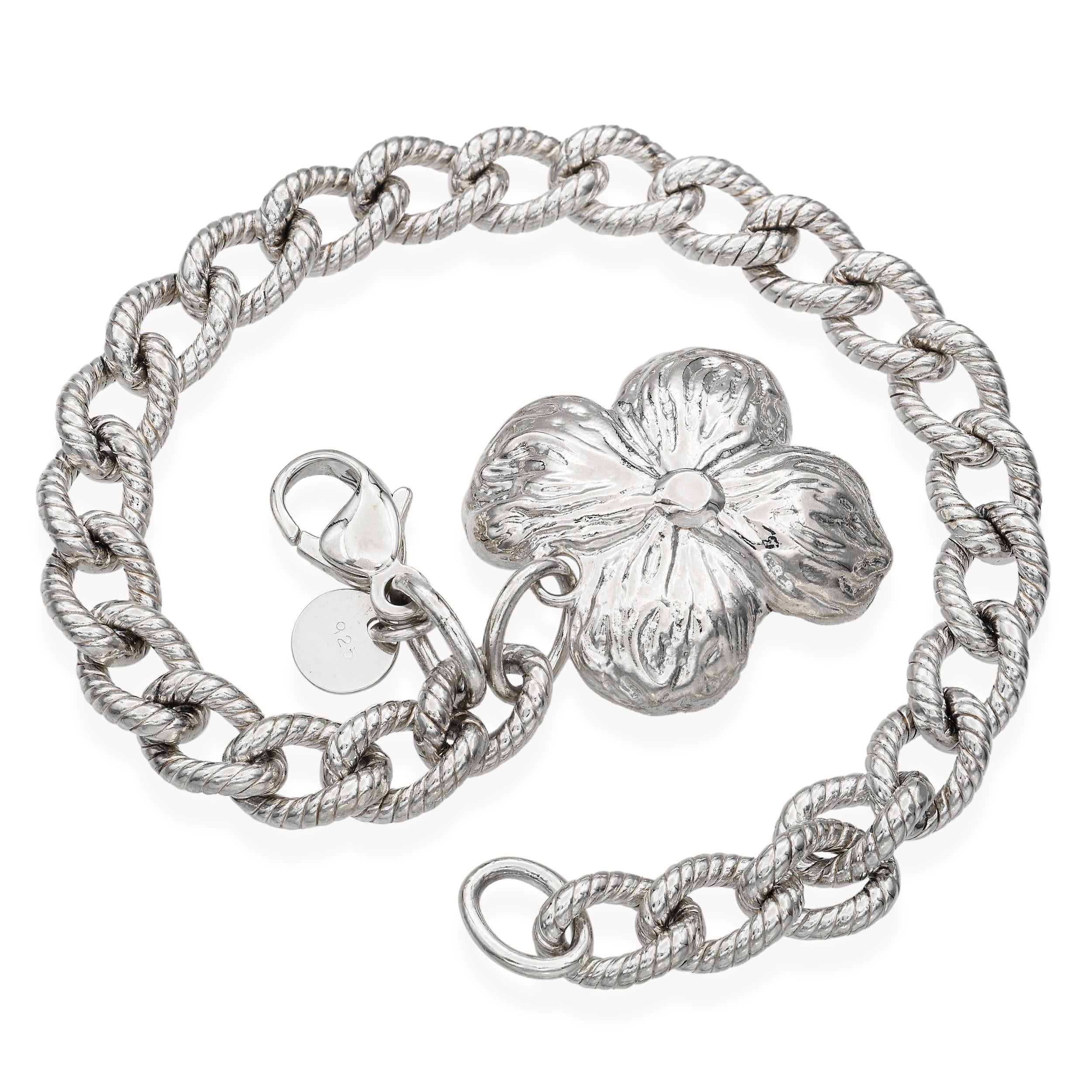 Tiffany & Co. 925 Sterling Silver Dogwood Flower Charm Bracelet
