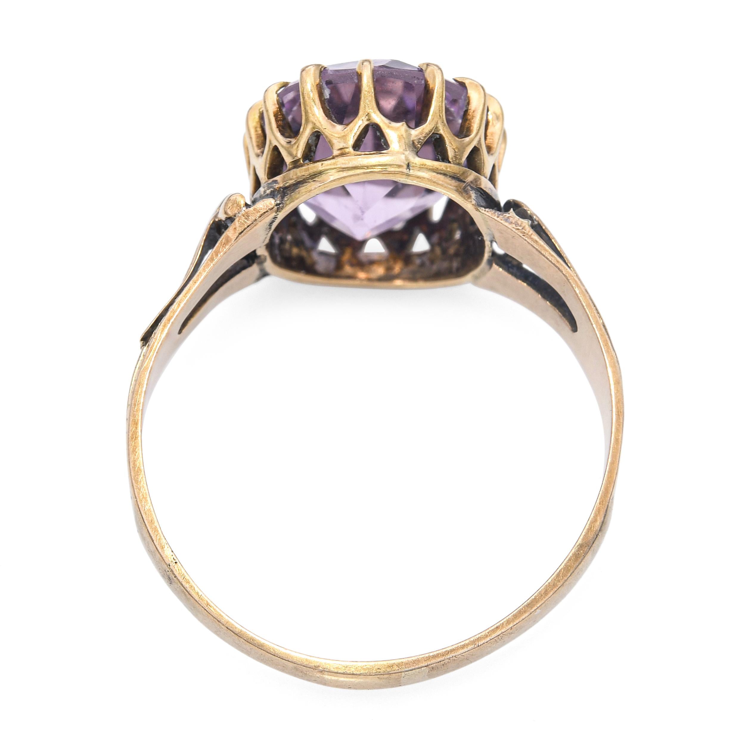 Antique Yellow Gold 4.15ct Amethyst Engraved Ring