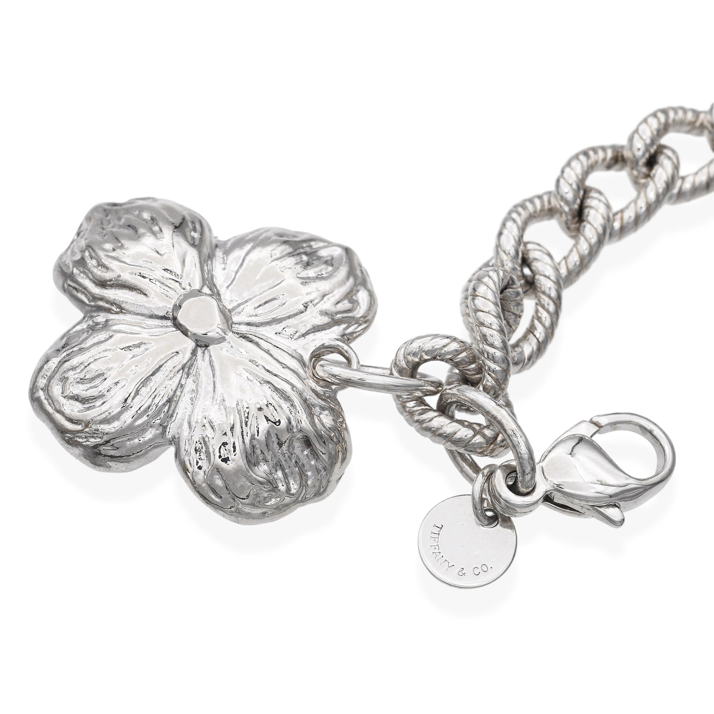 Tiffany & Co. 925 Sterling Silver Dogwood Flower Charm Bracelet