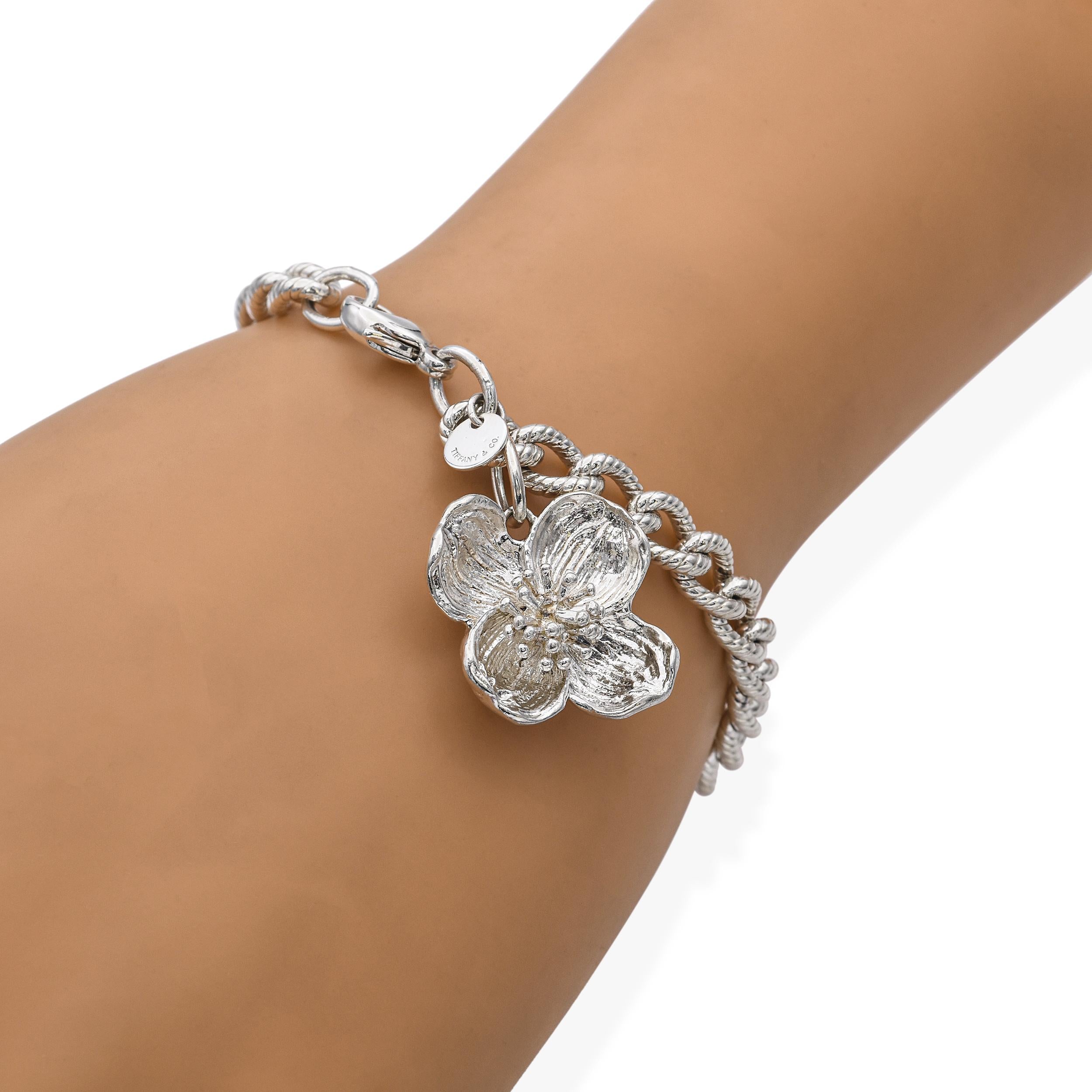 Tiffany & Co. 925 Sterling Silver Dogwood Flower Charm Bracelet