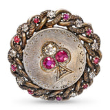 Antique Victorian Vermeil Ace Of Spades Ruby and Diamond Brooch