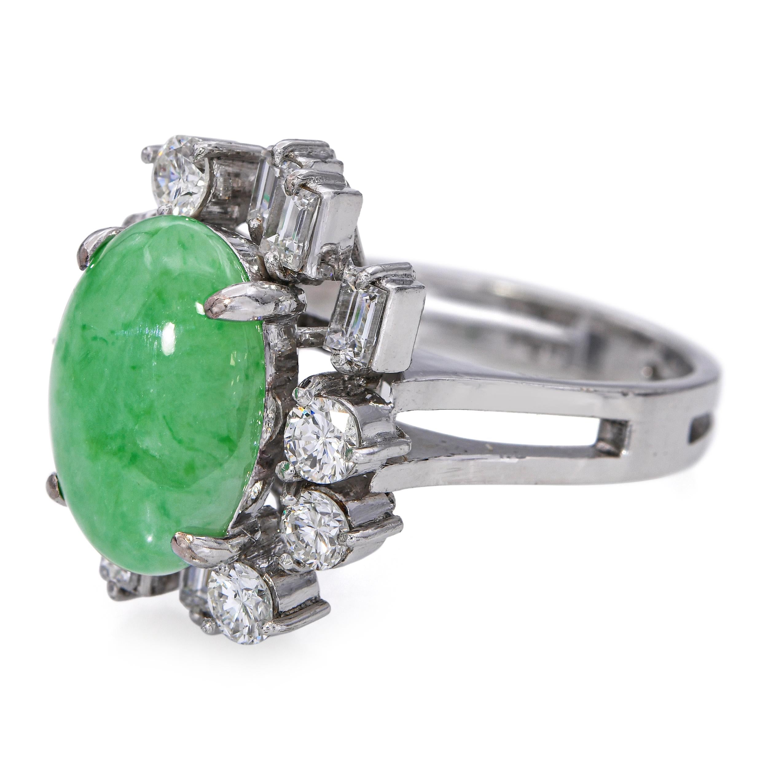 Vintage Precious Metal Alloy 5.35ct Jade and 1.82tcw Diamond Ring