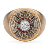Vintage 14k Yellow Gold F.D.N.Y 20 Years Active Service Diamond Men's Ring