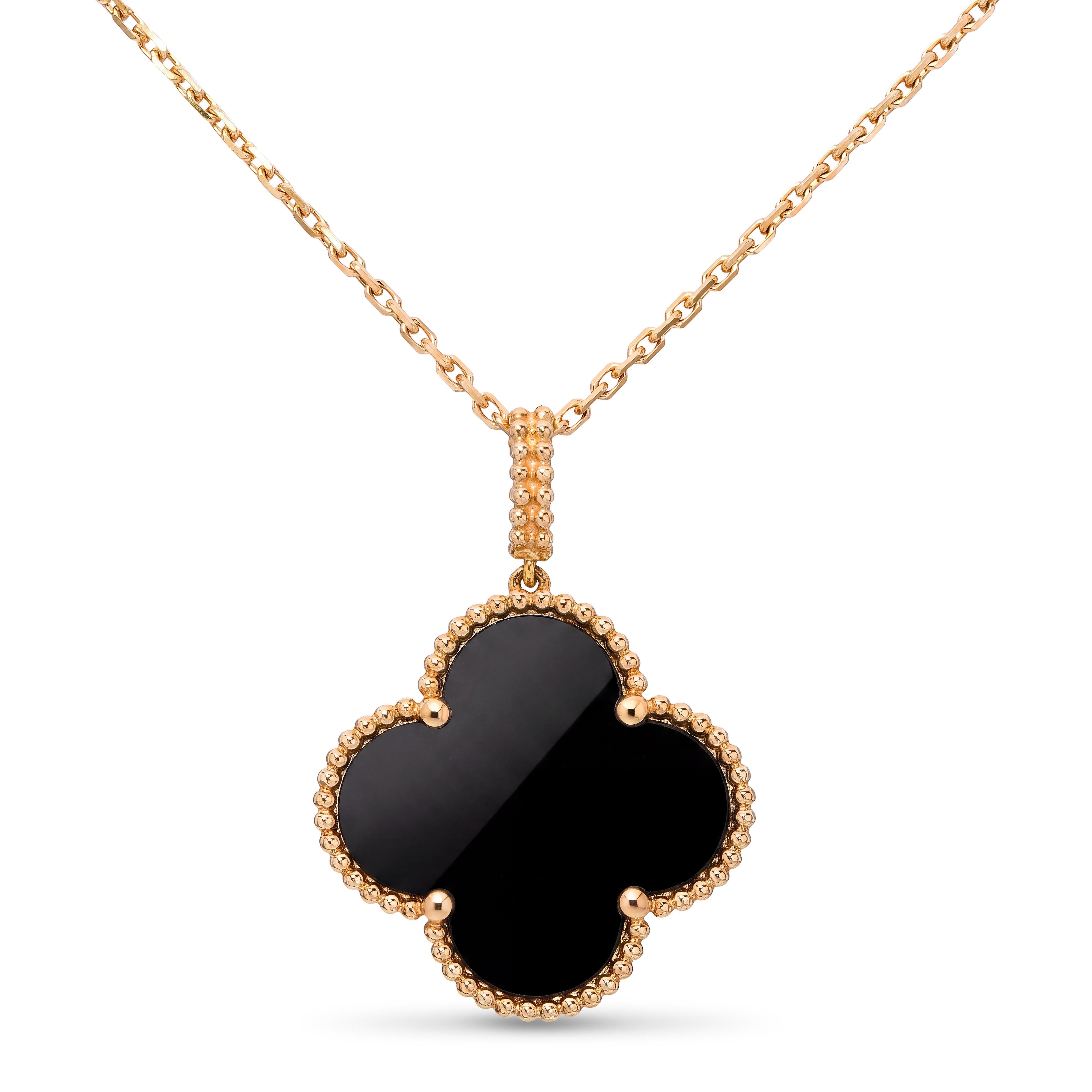 Van Cleef & Arpels 18K Rose Gold Onyx Magic Alhambra Pendant Necklace