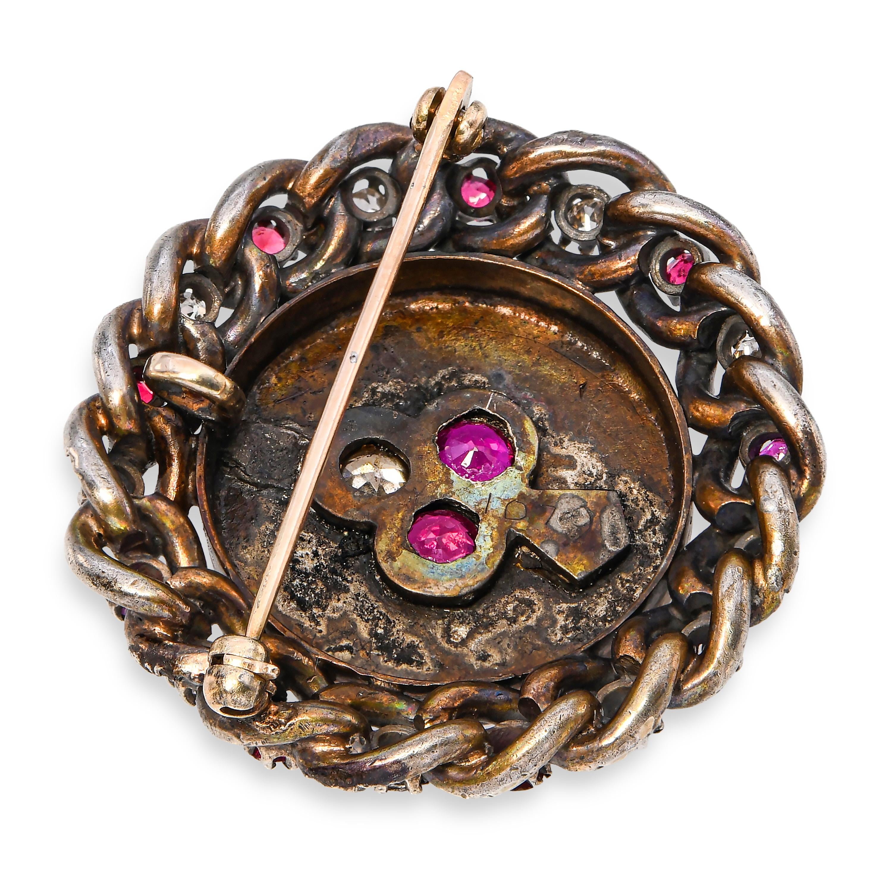 Antique Victorian Vermeil Ace Of Spades Ruby and Diamond Brooch