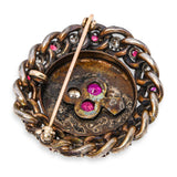 Antique Victorian Vermeil Ace Of Spades Ruby and Diamond Brooch