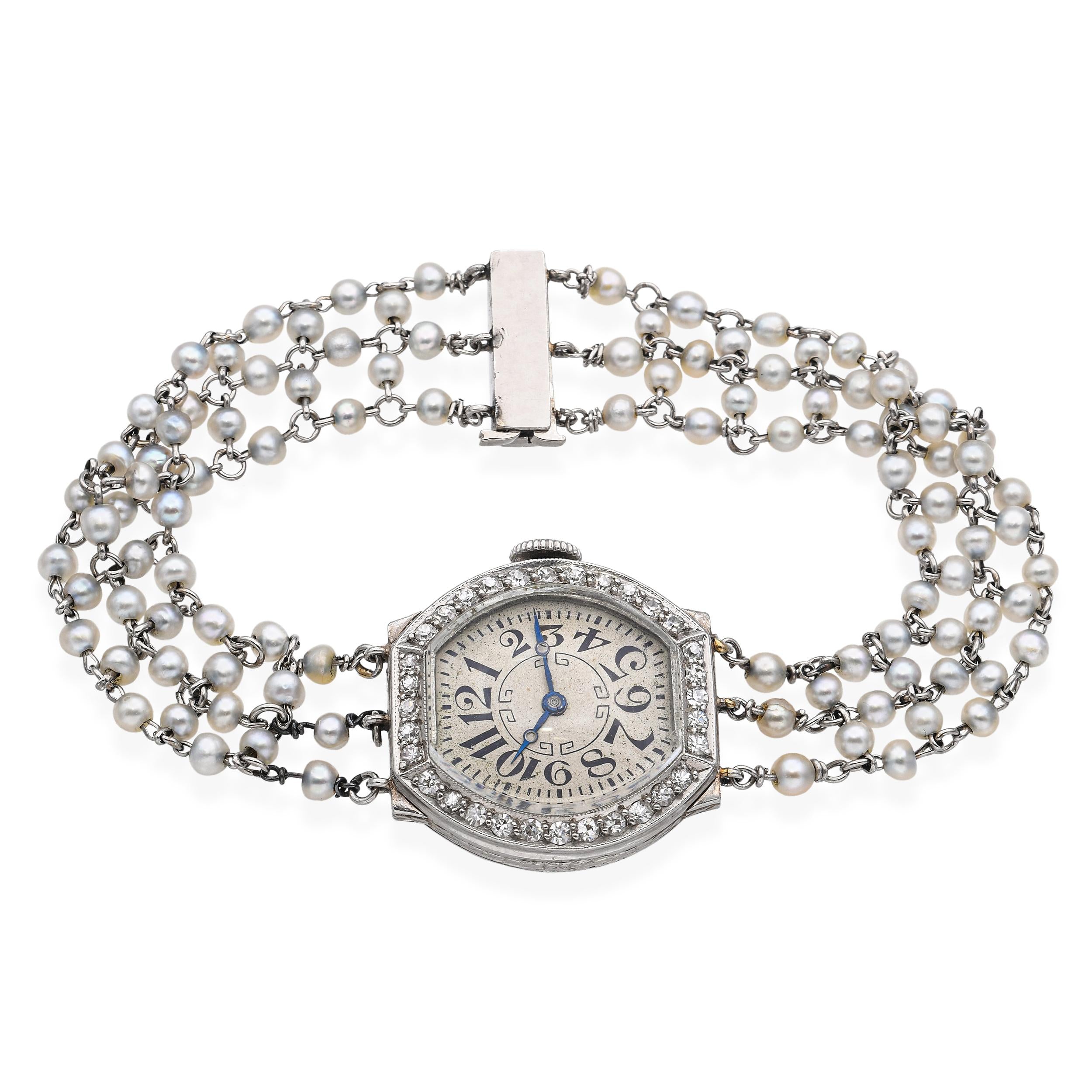 Art Deco Waltham Platinum and Natural Pearl Women's Watch Ref 3638.