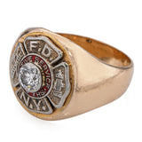 Vintage 14k Yellow Gold F.D.N.Y 20 Years Active Service Diamond Men's Ring