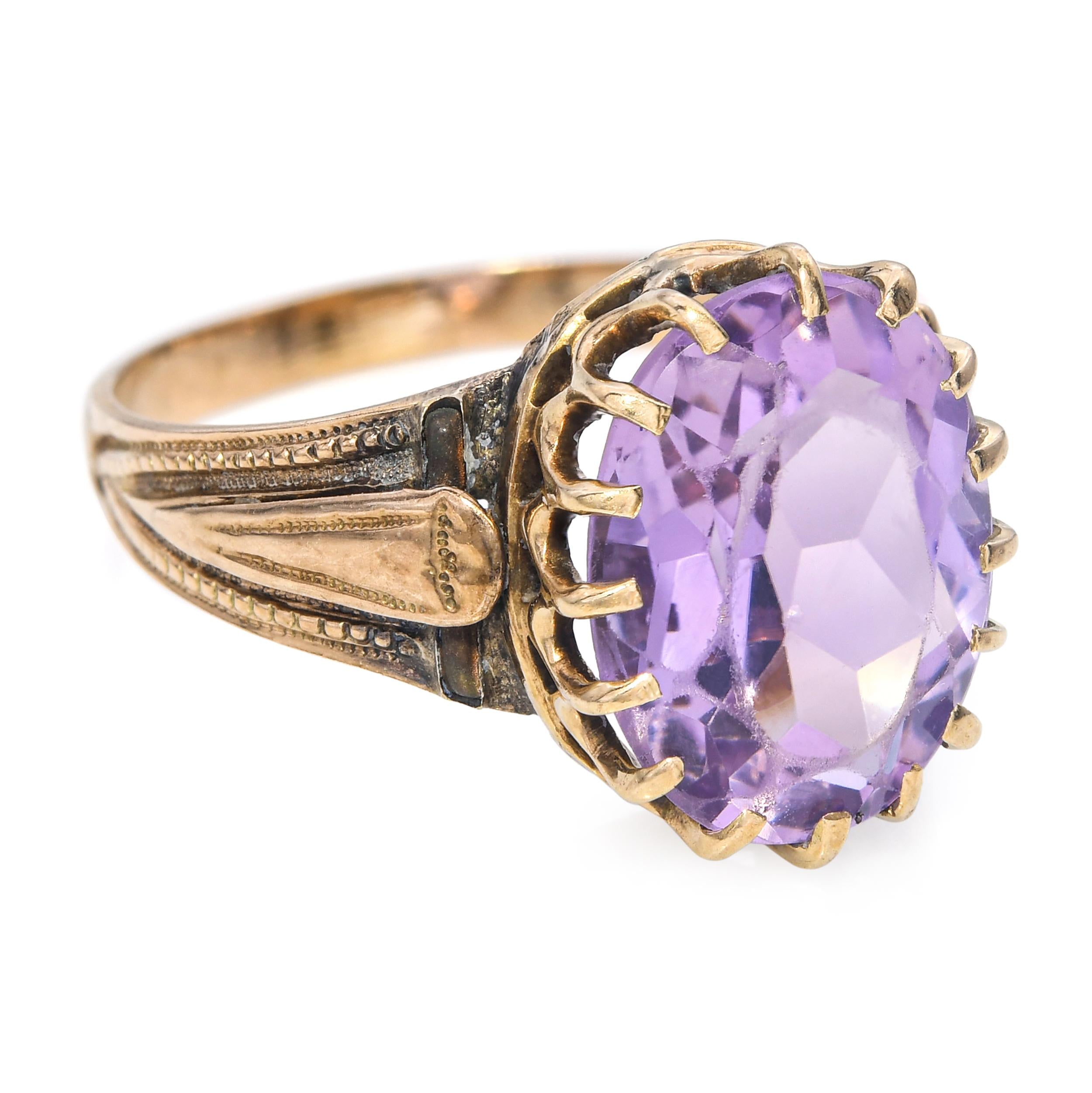 Antique Yellow Gold 4.15ct Amethyst Engraved Ring