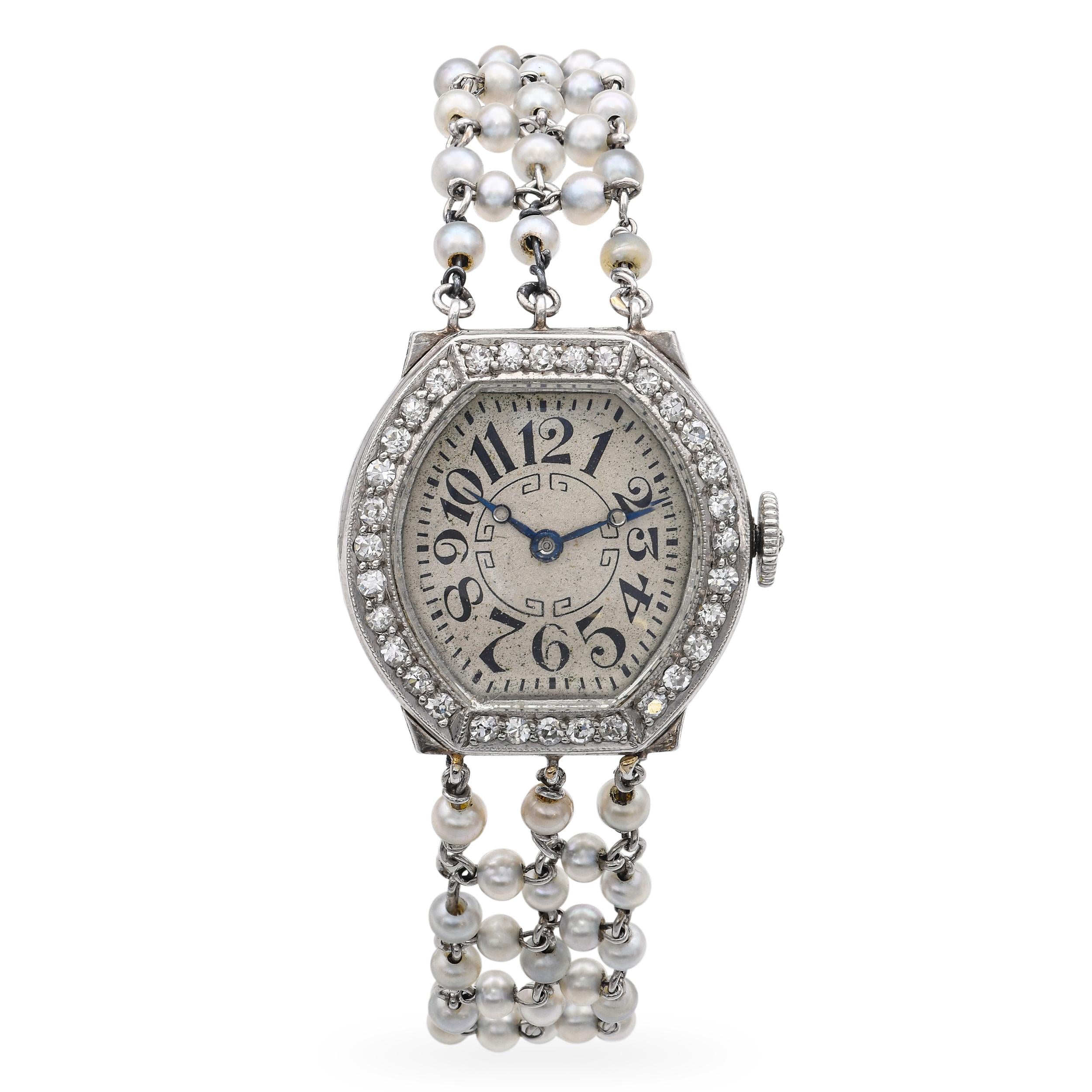 Art Deco Waltham Platinum and Natural Pearl Women's Watch Ref 3638.