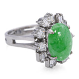 Vintage Precious Metal Alloy 5.35ct Jade and 1.82tcw Diamond Ring