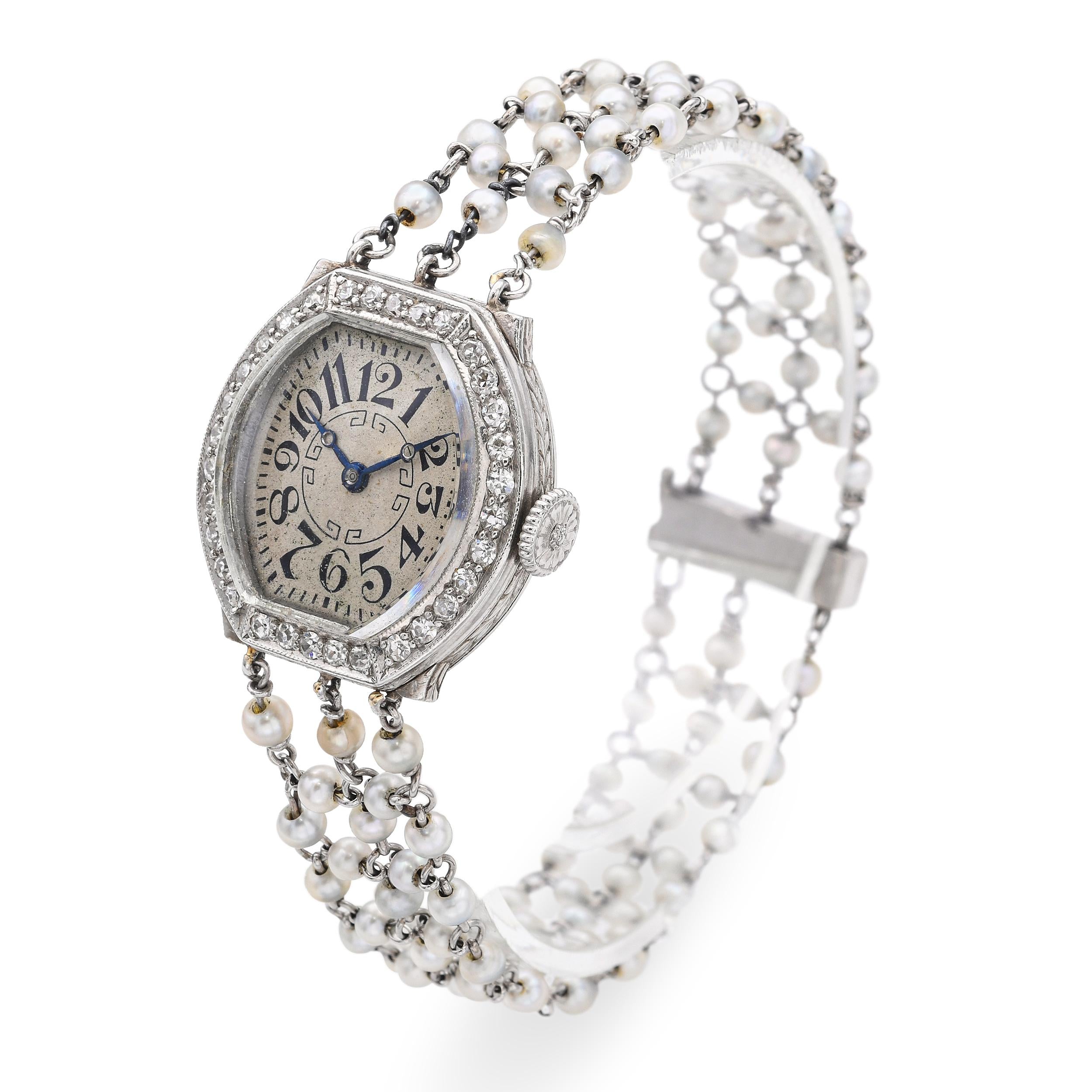 Art Deco Waltham Platinum and Natural Pearl Women's Watch Ref 3638.