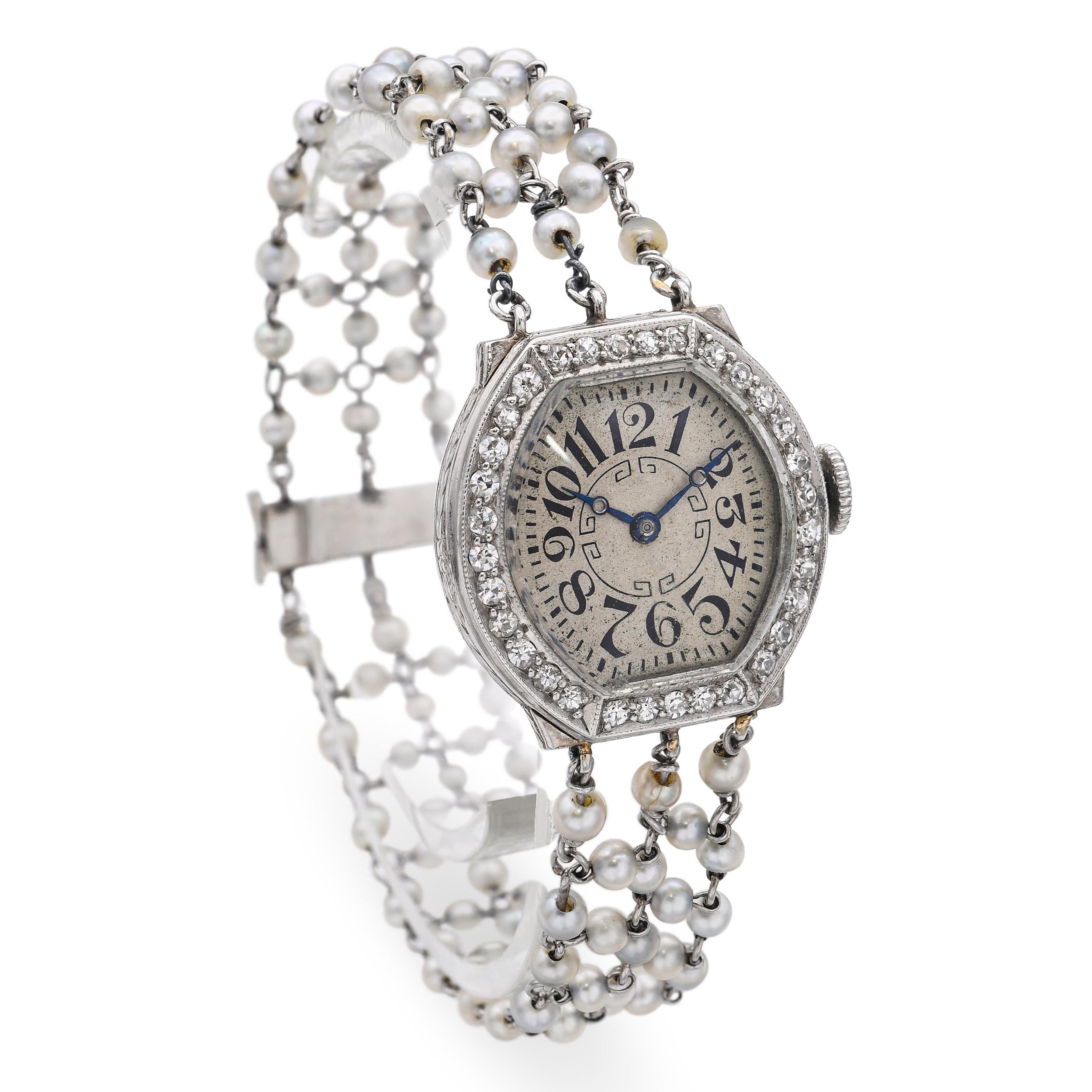 Art Deco Waltham Platinum and Natural Pearl Women's Watch Ref 3638.