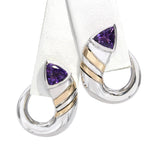 Cartier Vintage Sterling Silver and 18k Yellow Gold Amethyst Curved Earrings