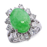 Vintage Precious Metal Alloy 5.35ct Jade and 1.82tcw Diamond Ring