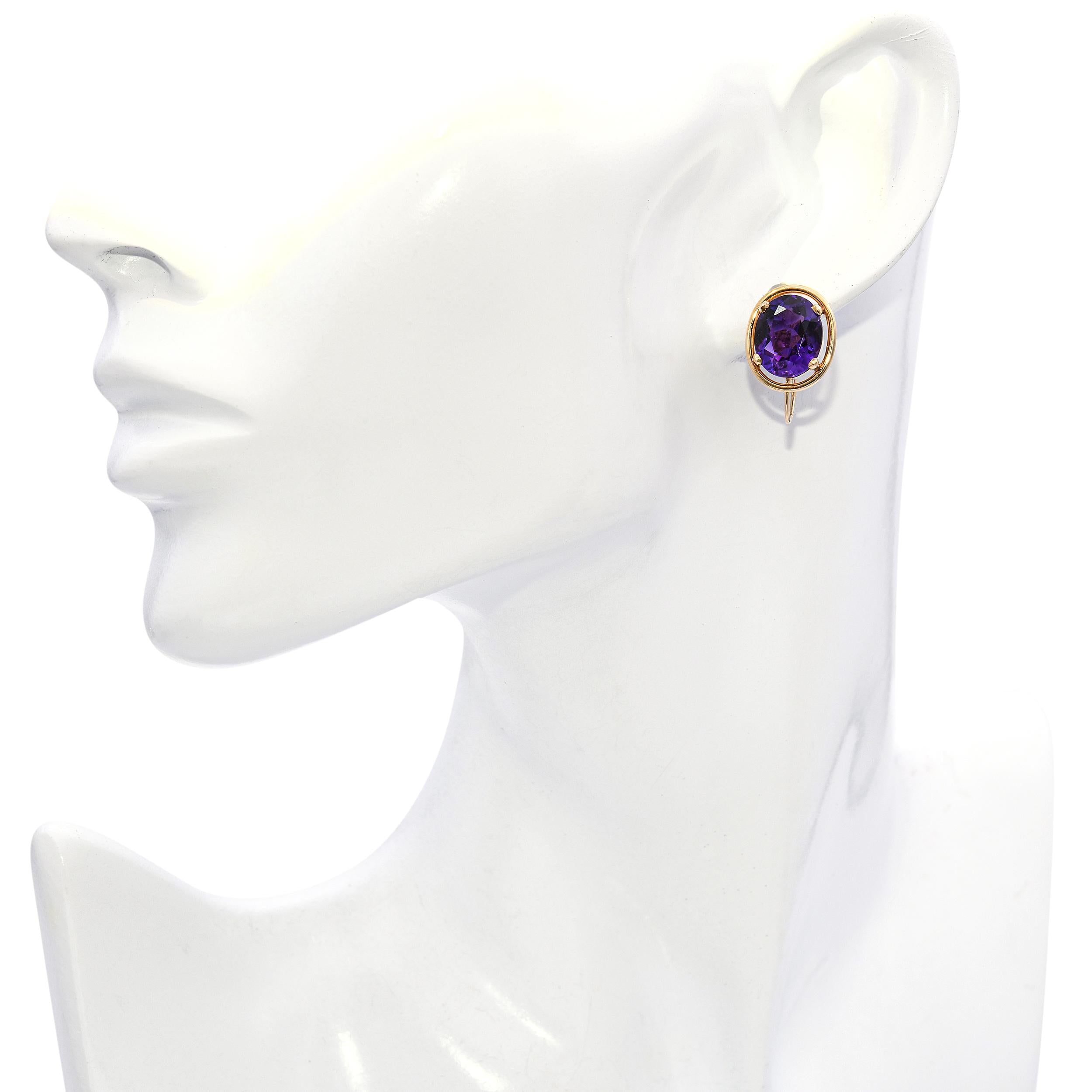 Vintage 14k Yellow Gold 8.25tcw Amethyst Screw Back Earrings