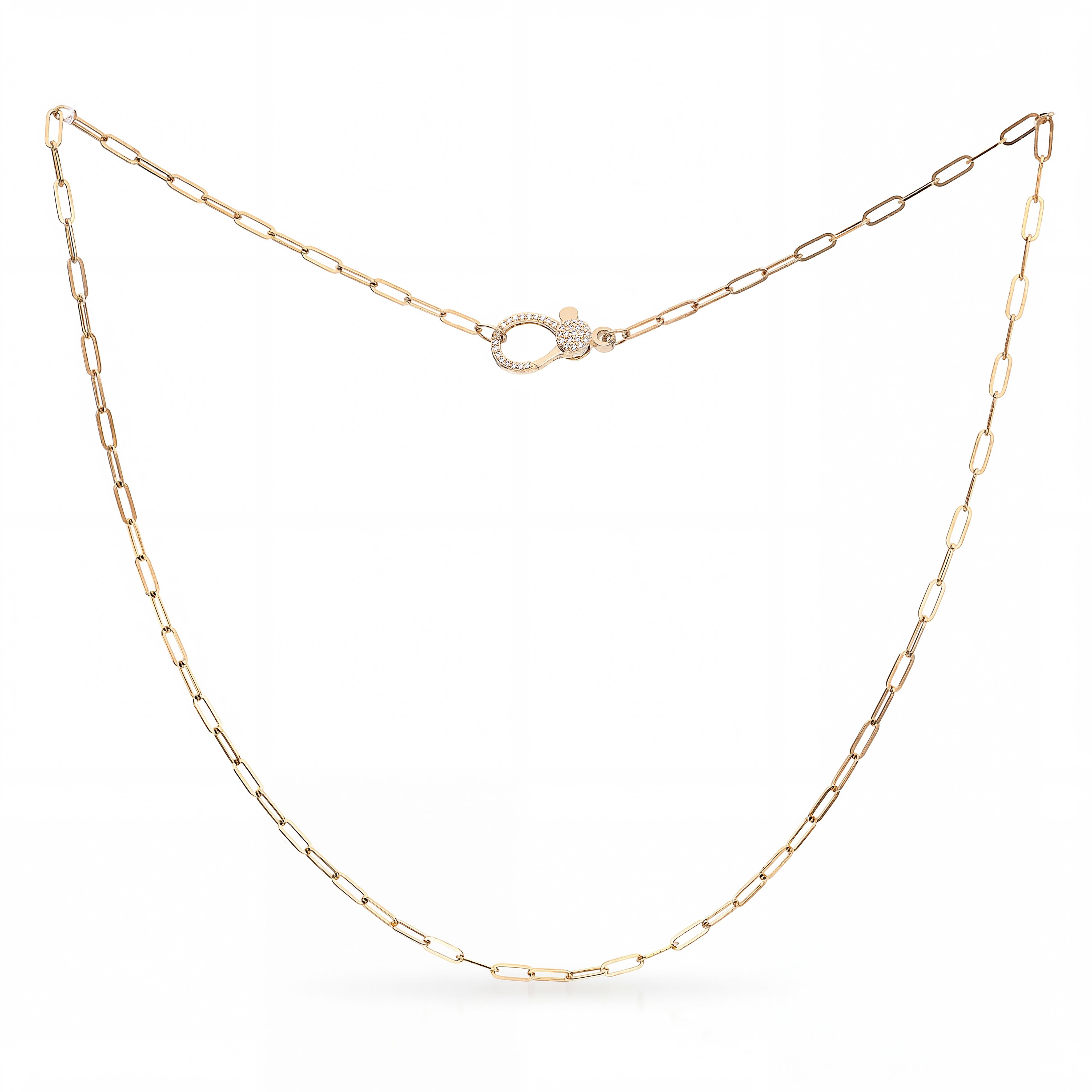 14k Rose Gold Diamond Pave Clasp Paperclip Link Necklace