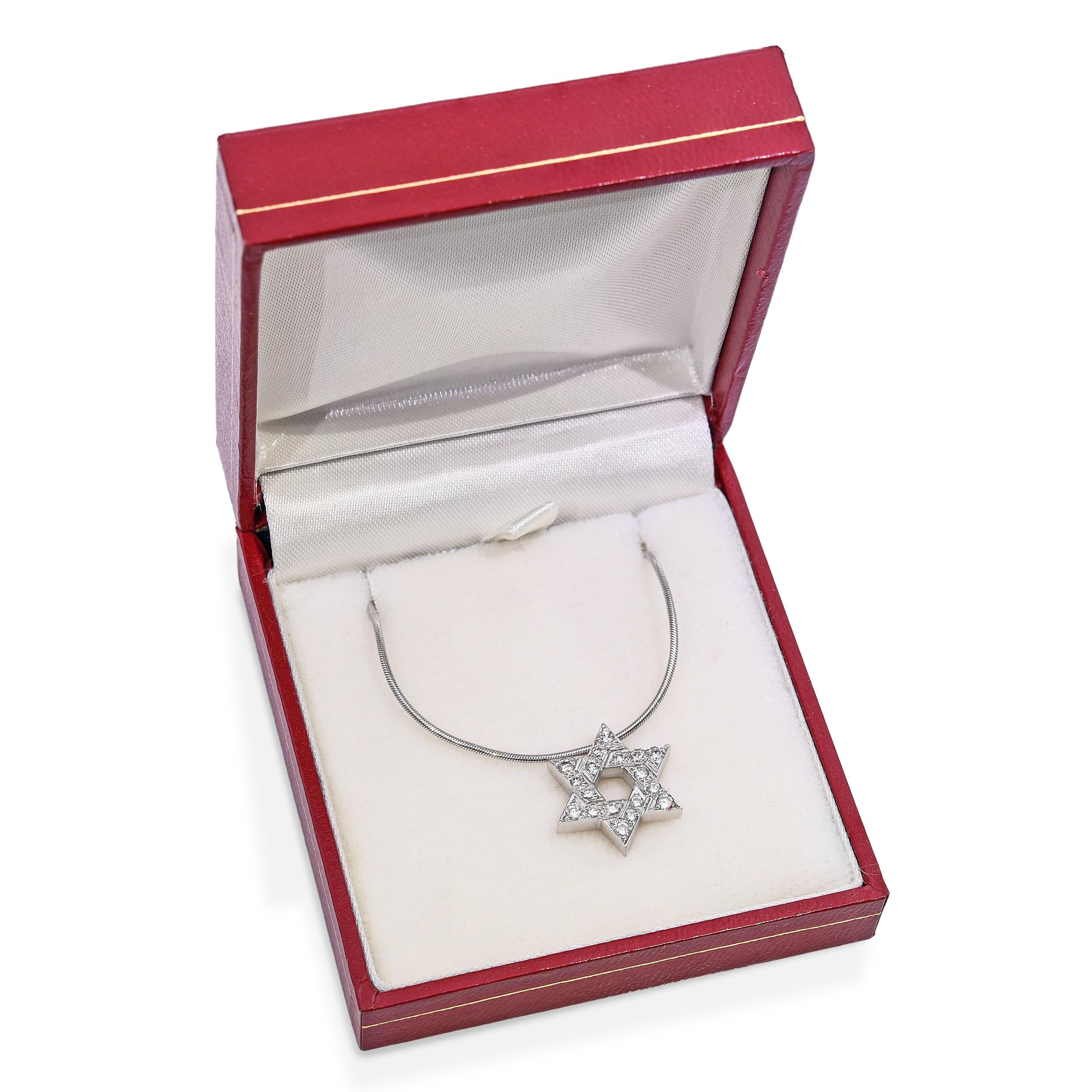 Platinum Diamond Star of David Pendant Necklace