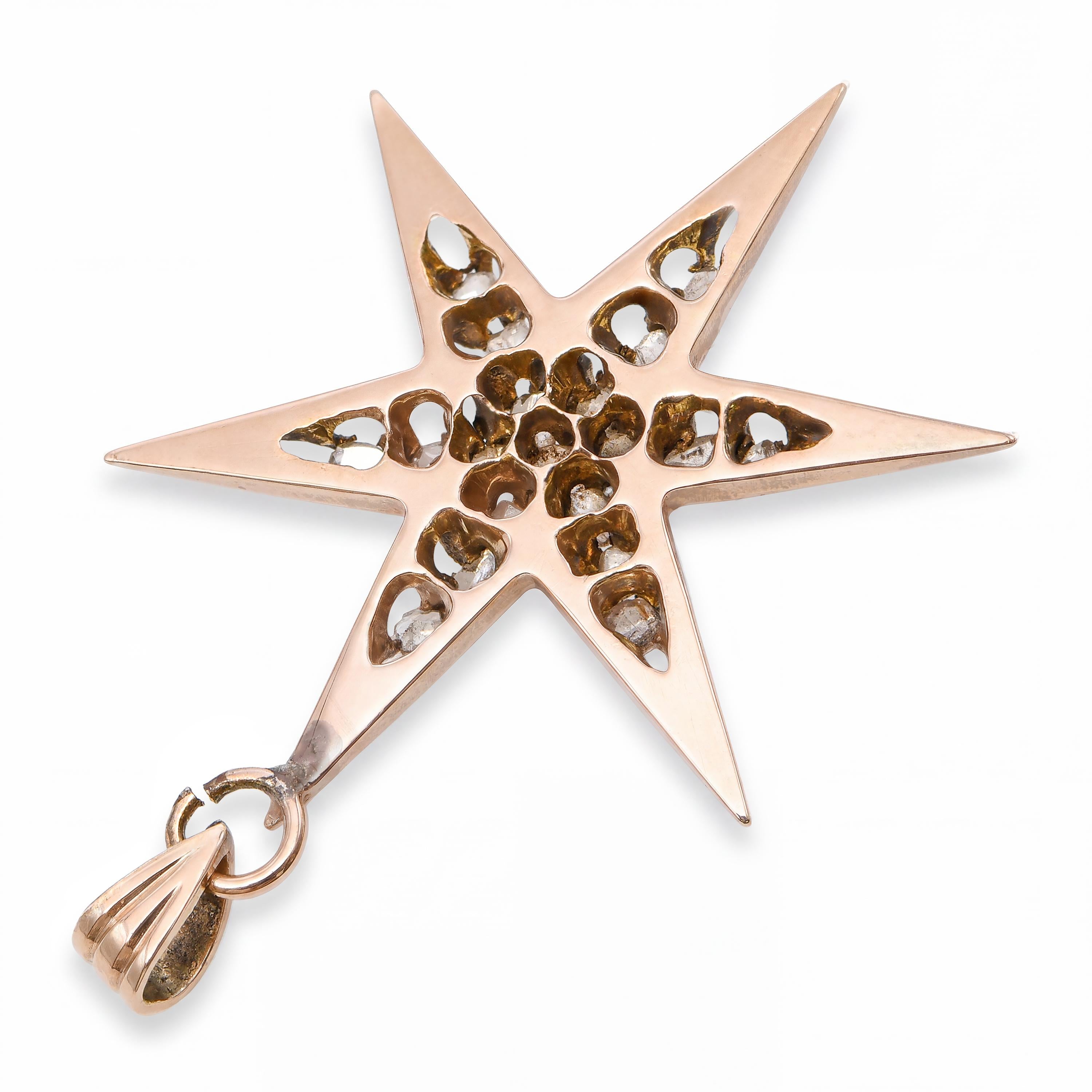 Victorian 9k Yellow Gold Polki Cut Diamond Star Pendant