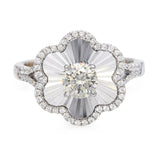 18k White Gold 0.90tcw Faint Yellow Si1 Diamond Floral Bright Cut Ring