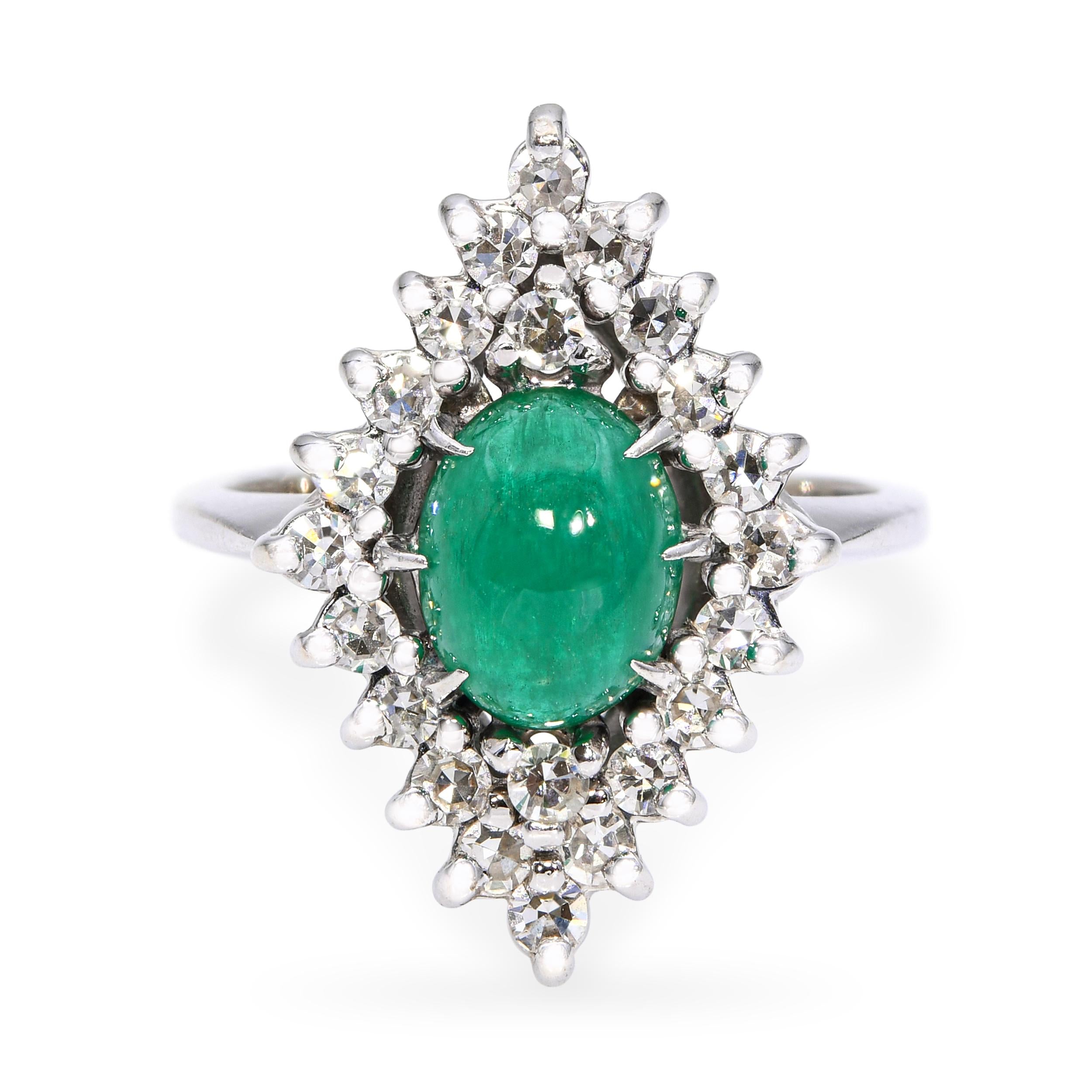 Vintage 14k White Gold 1.10ct Emerald and Diamond Ring