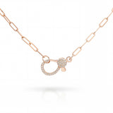 14k Rose Gold Diamond Pave Clasp Paperclip Link Necklace