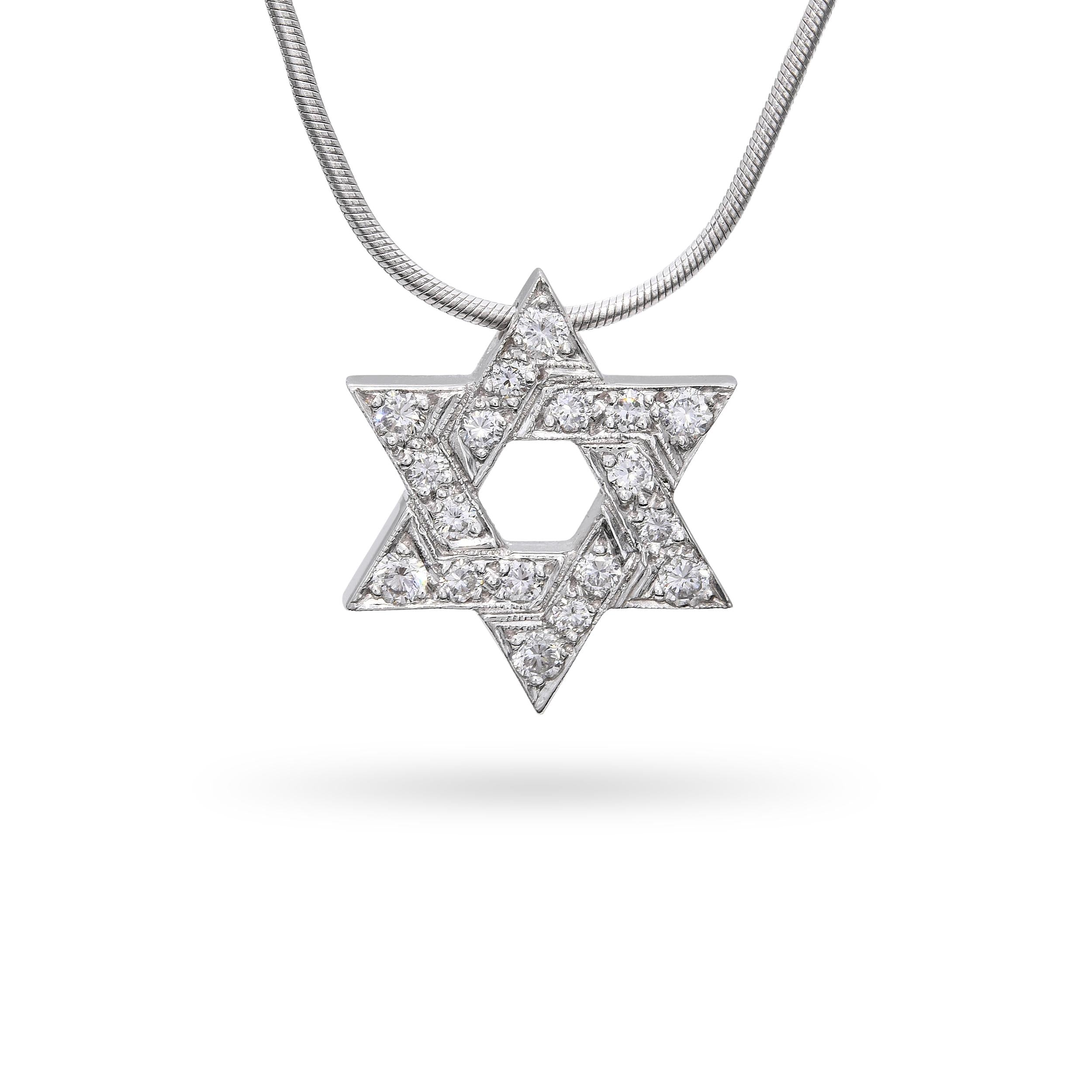 Platinum Diamond Star of David Pendant Necklace