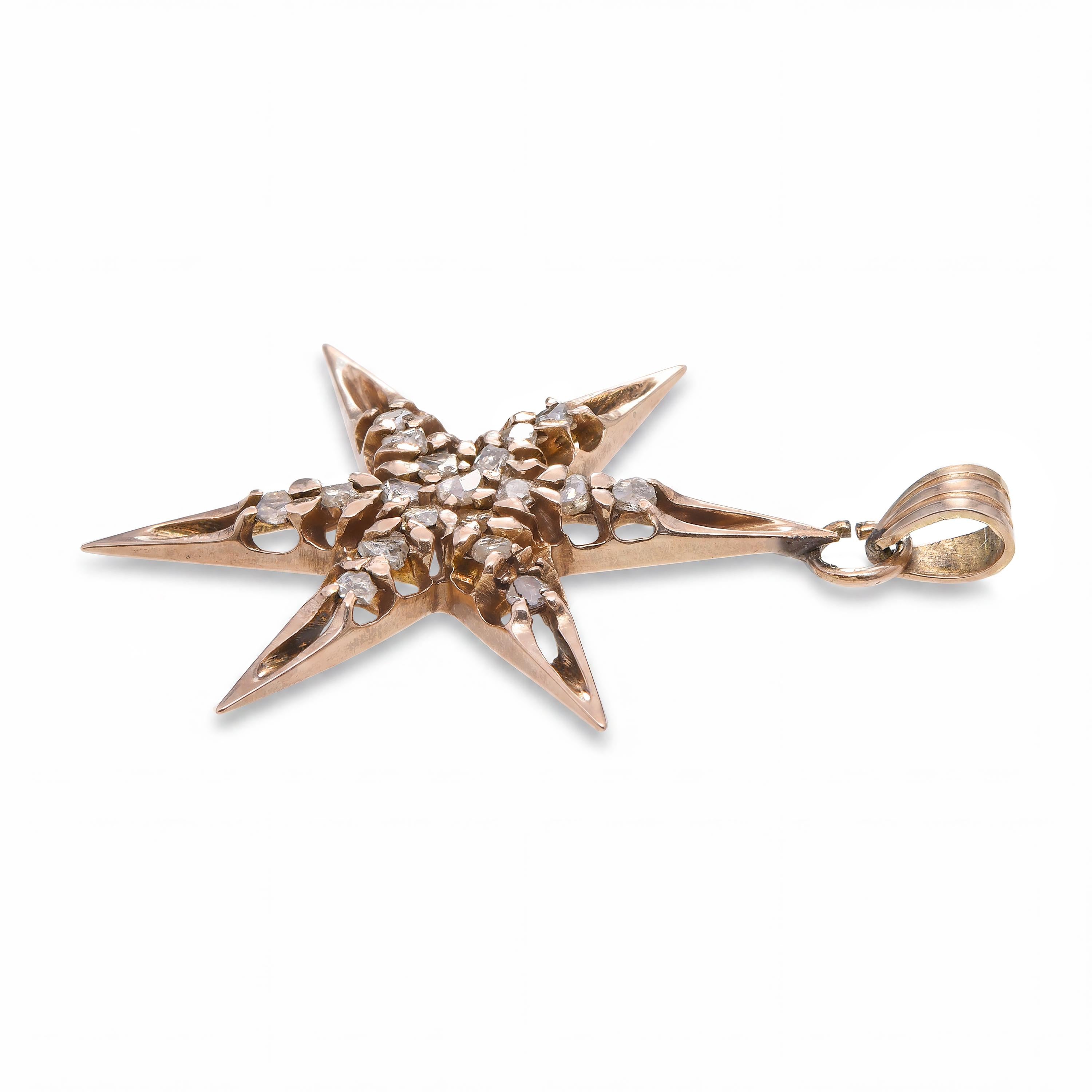 Victorian 9k Yellow Gold Polki Cut Diamond Star Pendant