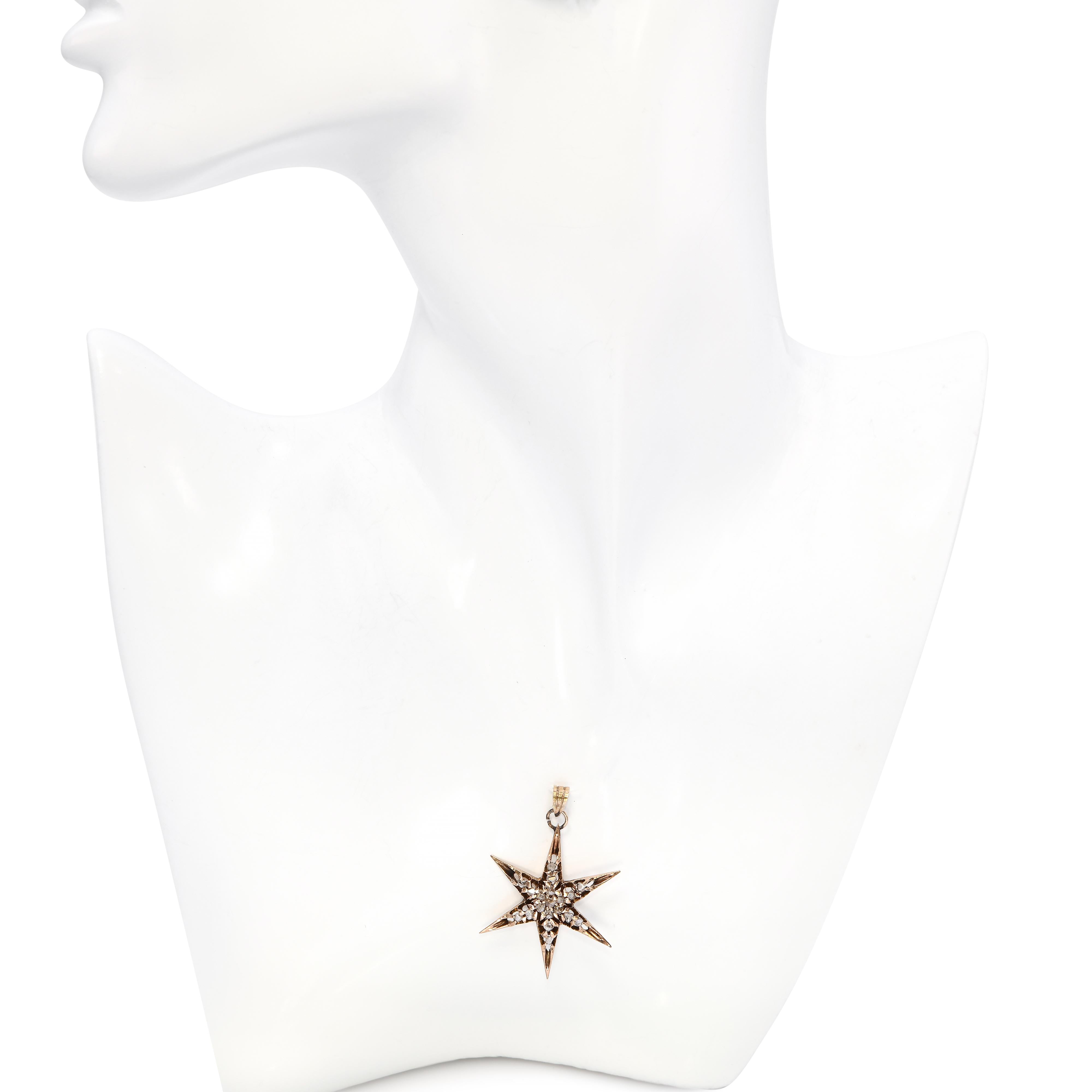 Victorian 9k Yellow Gold Polki Cut Diamond Star Pendant