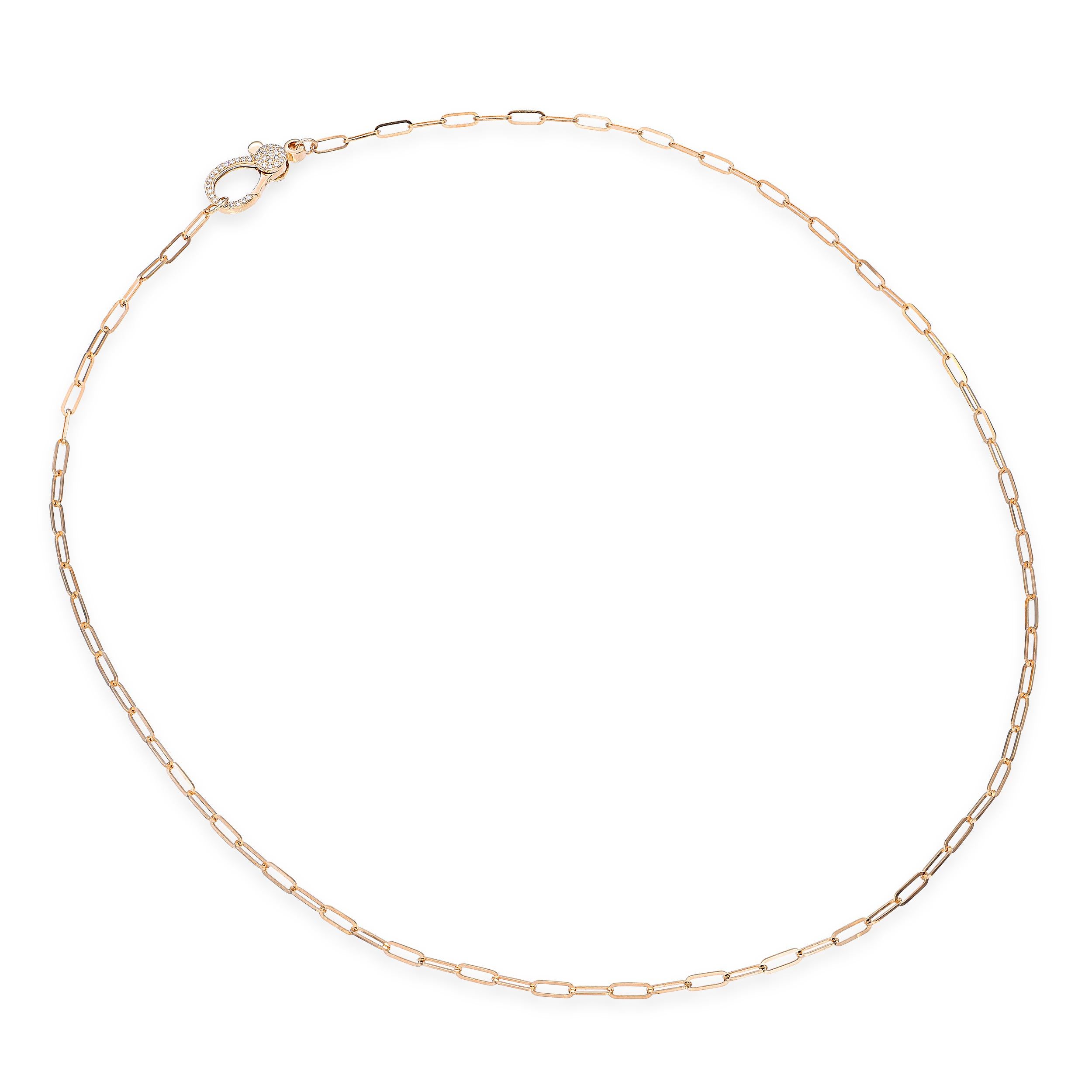 14k Rose Gold Diamond Pave Clasp Paperclip Link Necklace