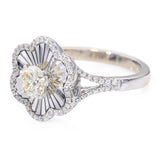 18k White Gold 0.90tcw Faint Yellow Si1 Diamond Floral Bright Cut Ring