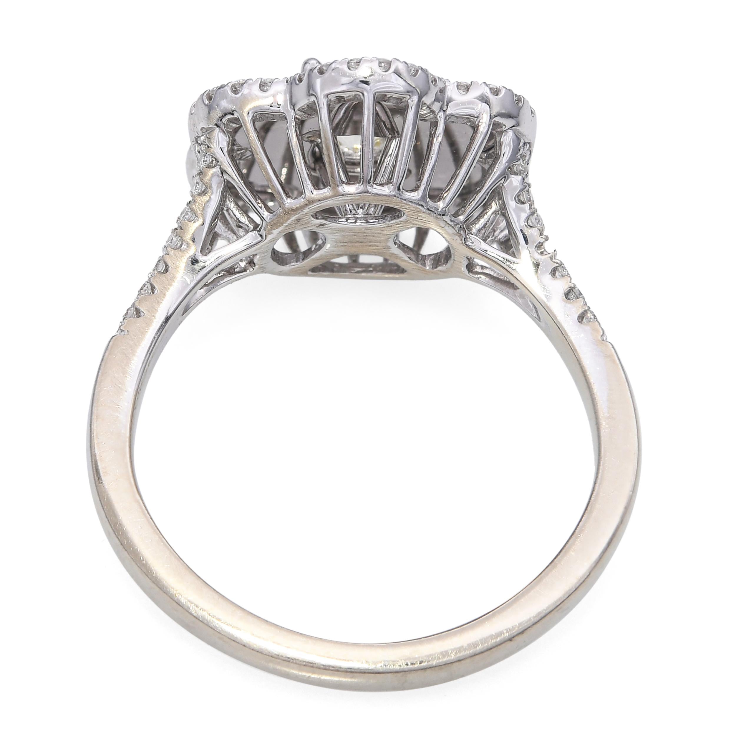 18k White Gold 0.90tcw Faint Yellow Si1 Diamond Floral Bright Cut Ring