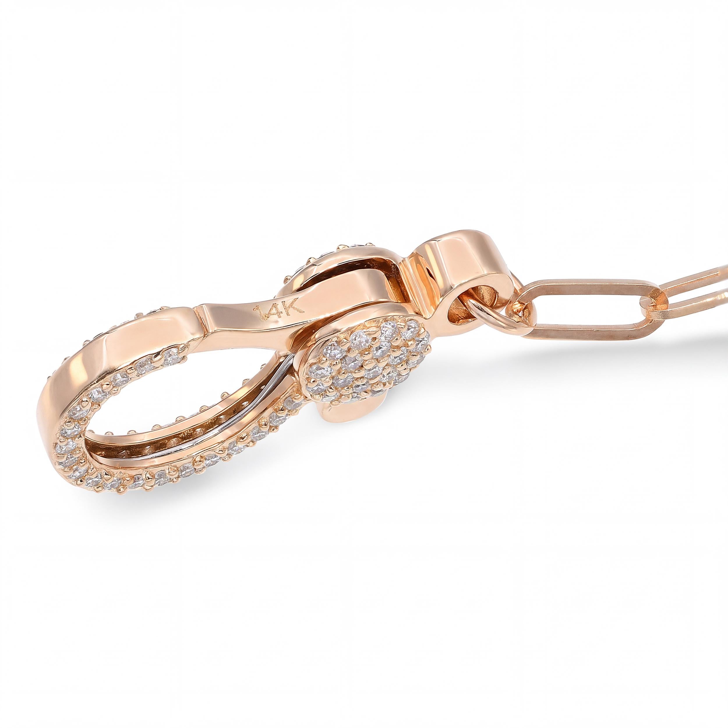 14k Rose Gold Diamond Pave Clasp Paperclip Link Necklace