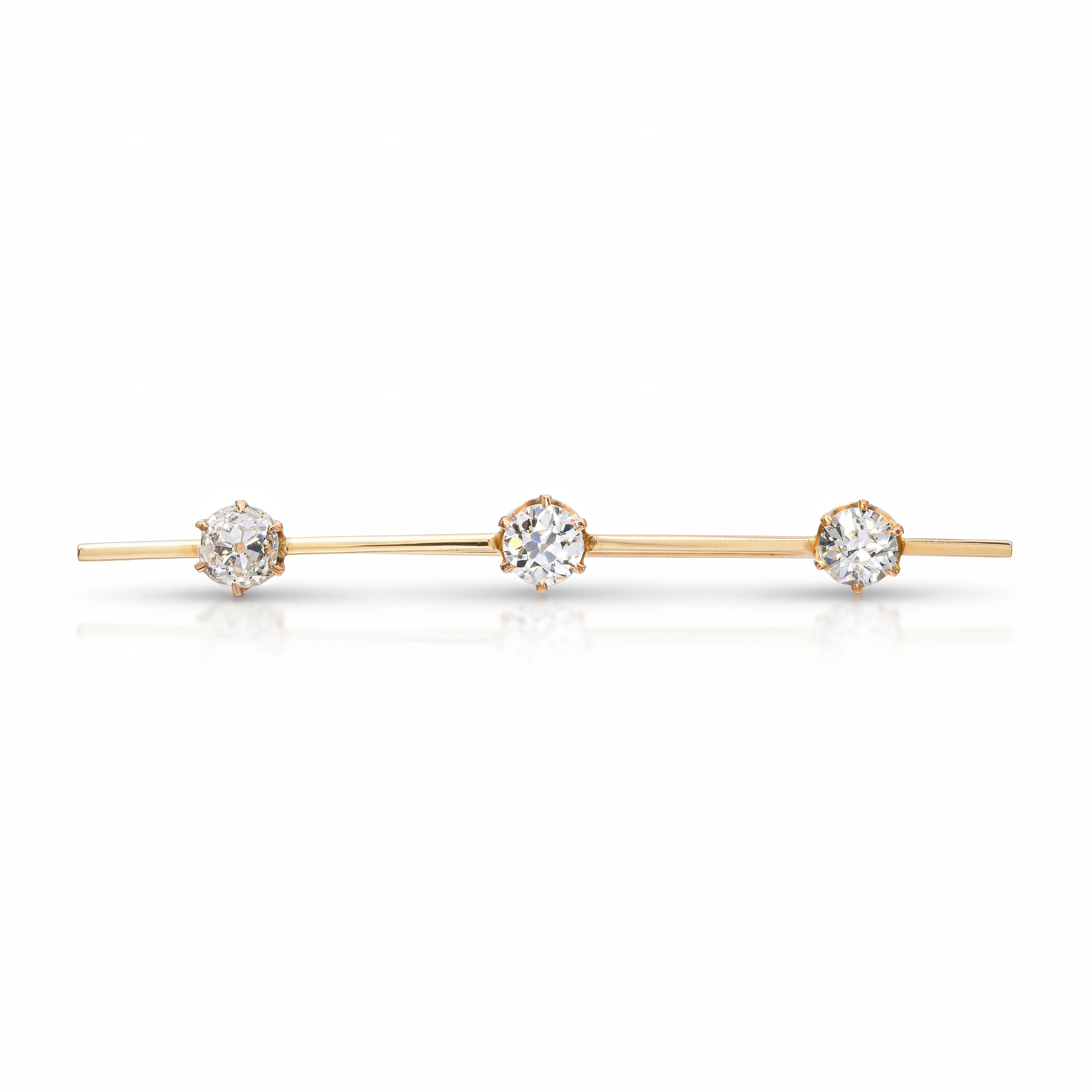 Antique 14k Yellow Gold Diamond 0.90tcw Old Mine Diamond Bar Brooch