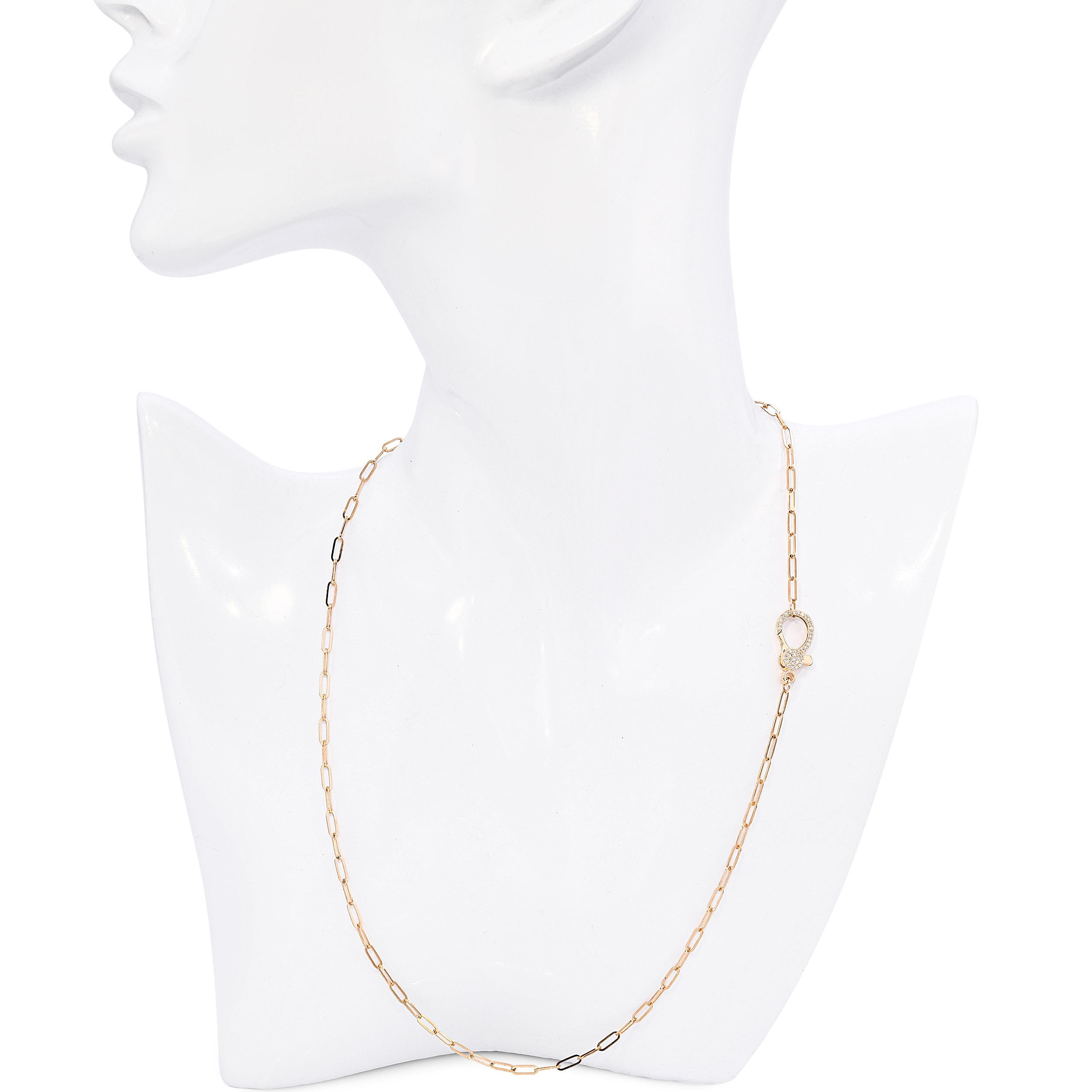 14k Rose Gold Diamond Pave Clasp Paperclip Link Necklace