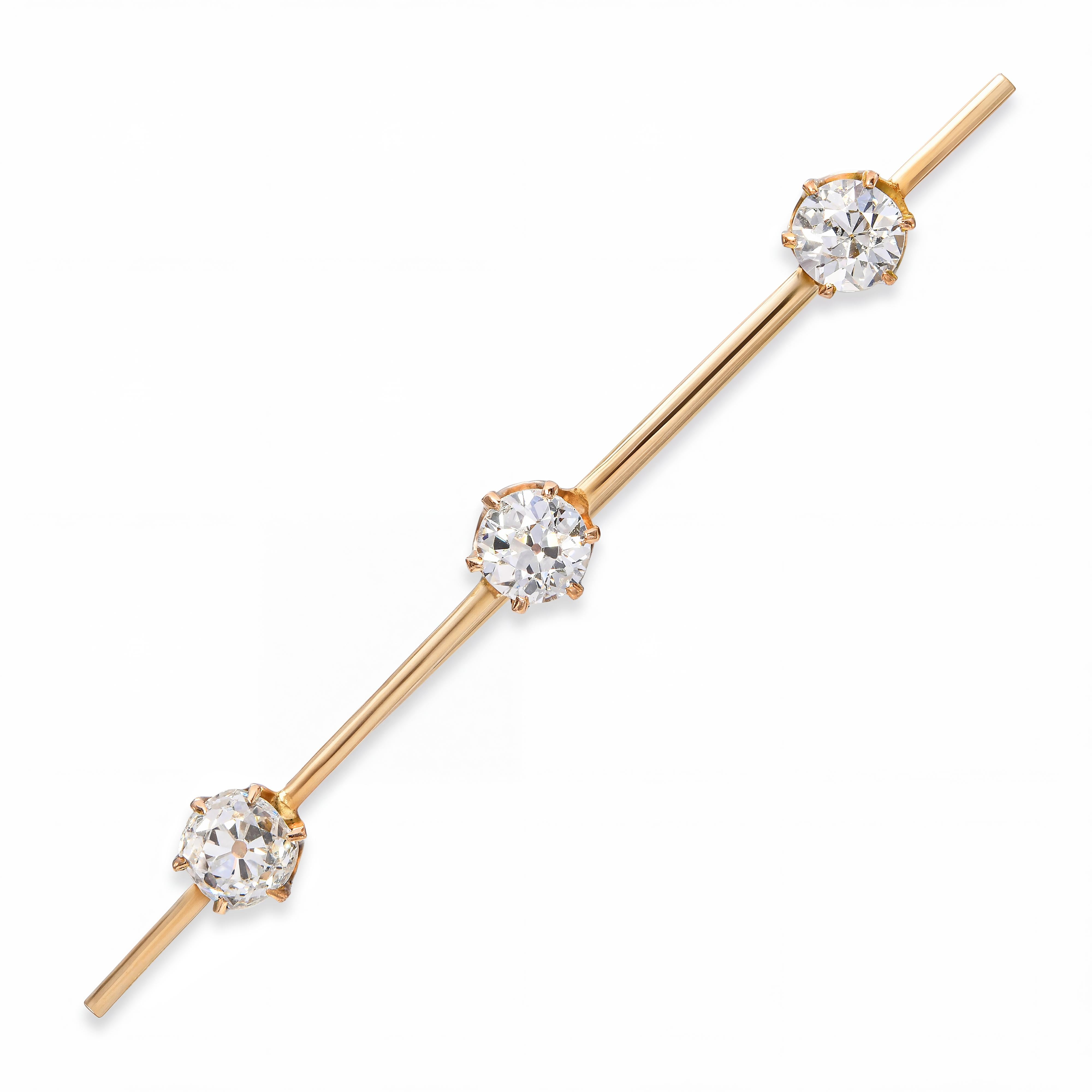 Antique 14k Yellow Gold Diamond 0.90tcw Old Mine Diamond Bar Brooch