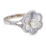 18k White Gold 0.90tcw Faint Yellow Si1 Diamond Floral Bright Cut Ring