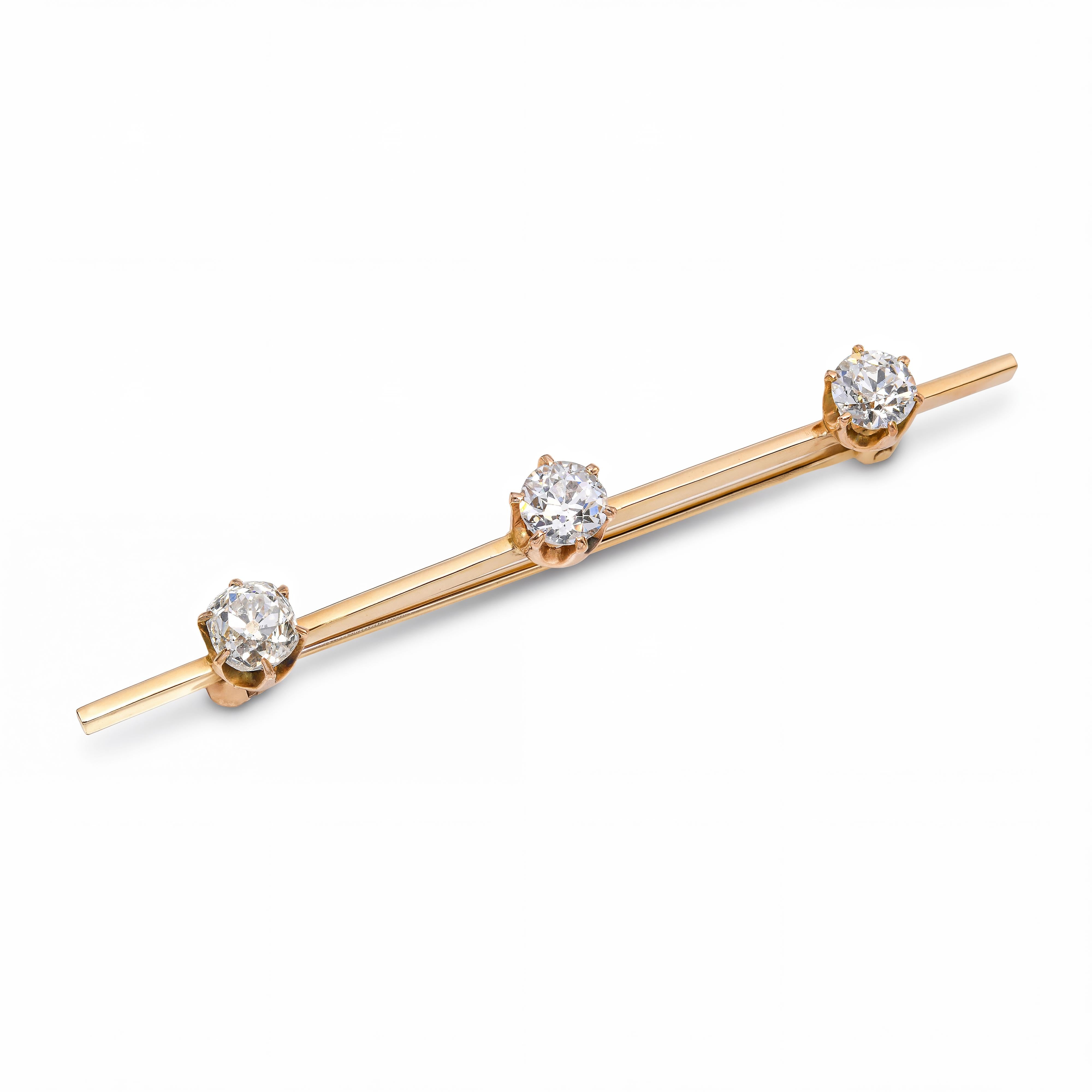 Antique 14k Yellow Gold Diamond 0.90tcw Old Mine Diamond Bar Brooch