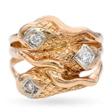 Vintage 14k Yellow Gold Diamond Triple Snake Ring