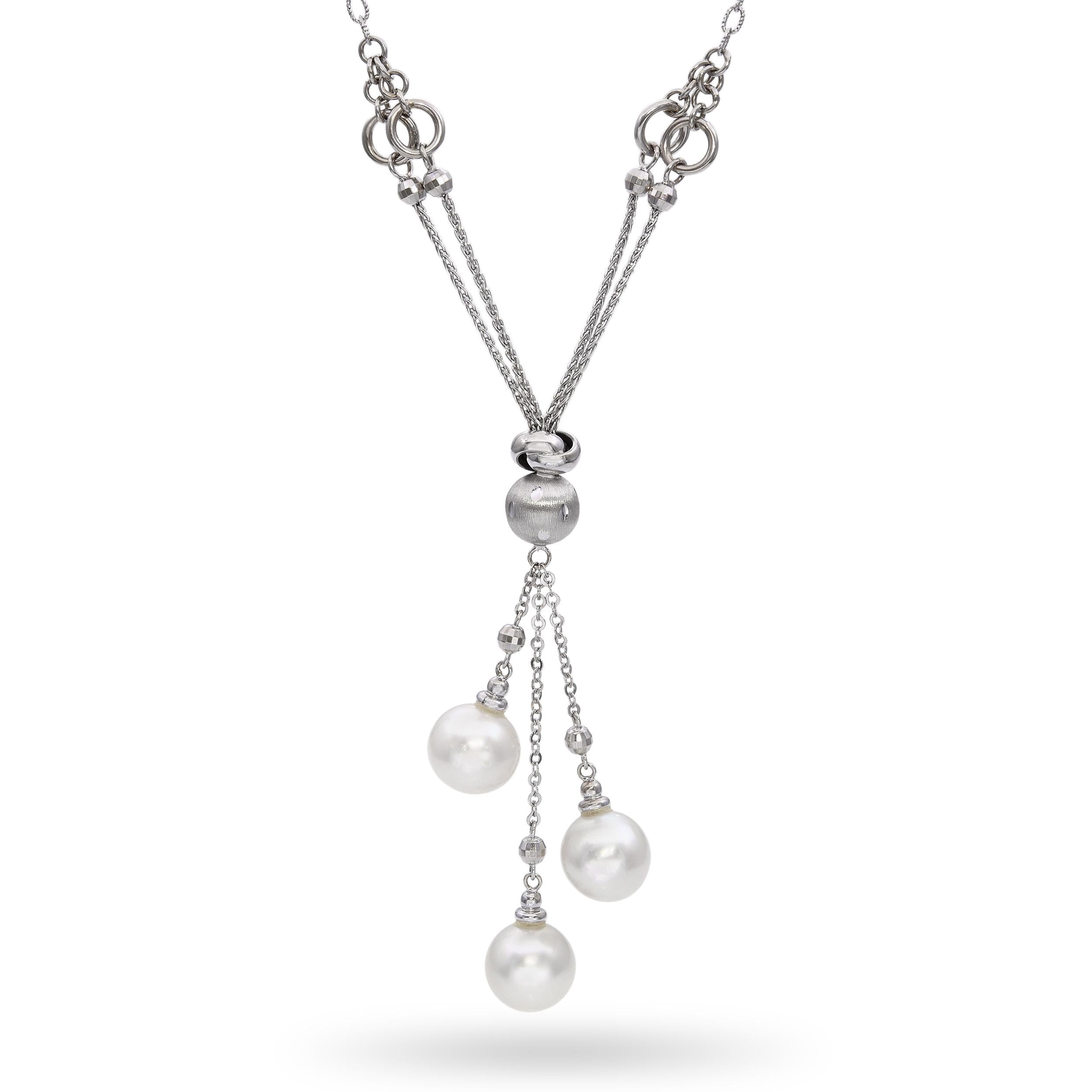 Vintage 14k White Gold South Sea Pearl Lavalier Necklace